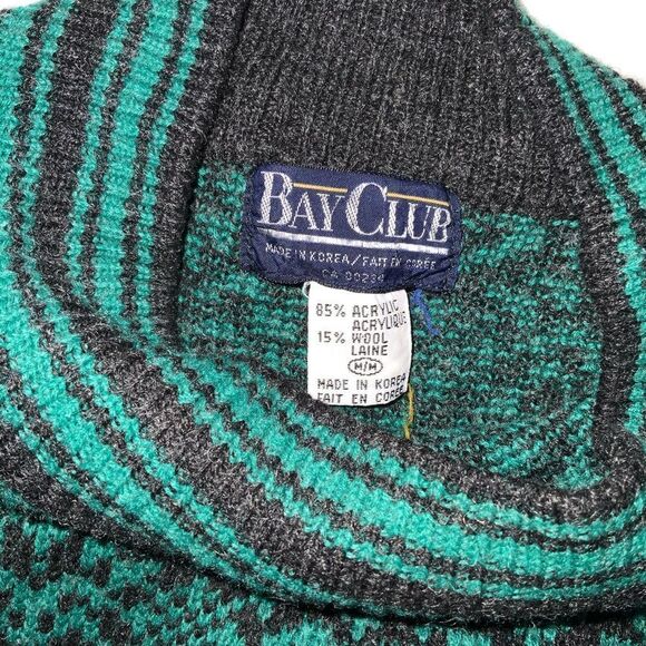 vintage bay club medium wool acrylic blend sweater mockneck hearts‎ blue grey - Picture 3 of 7
